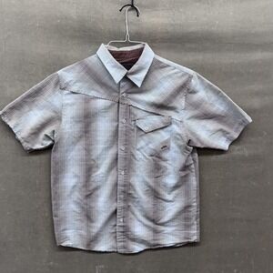 Prana Shirt Mens Medium Brown Plaid Short Sleeve Button Front Outdoor Casual